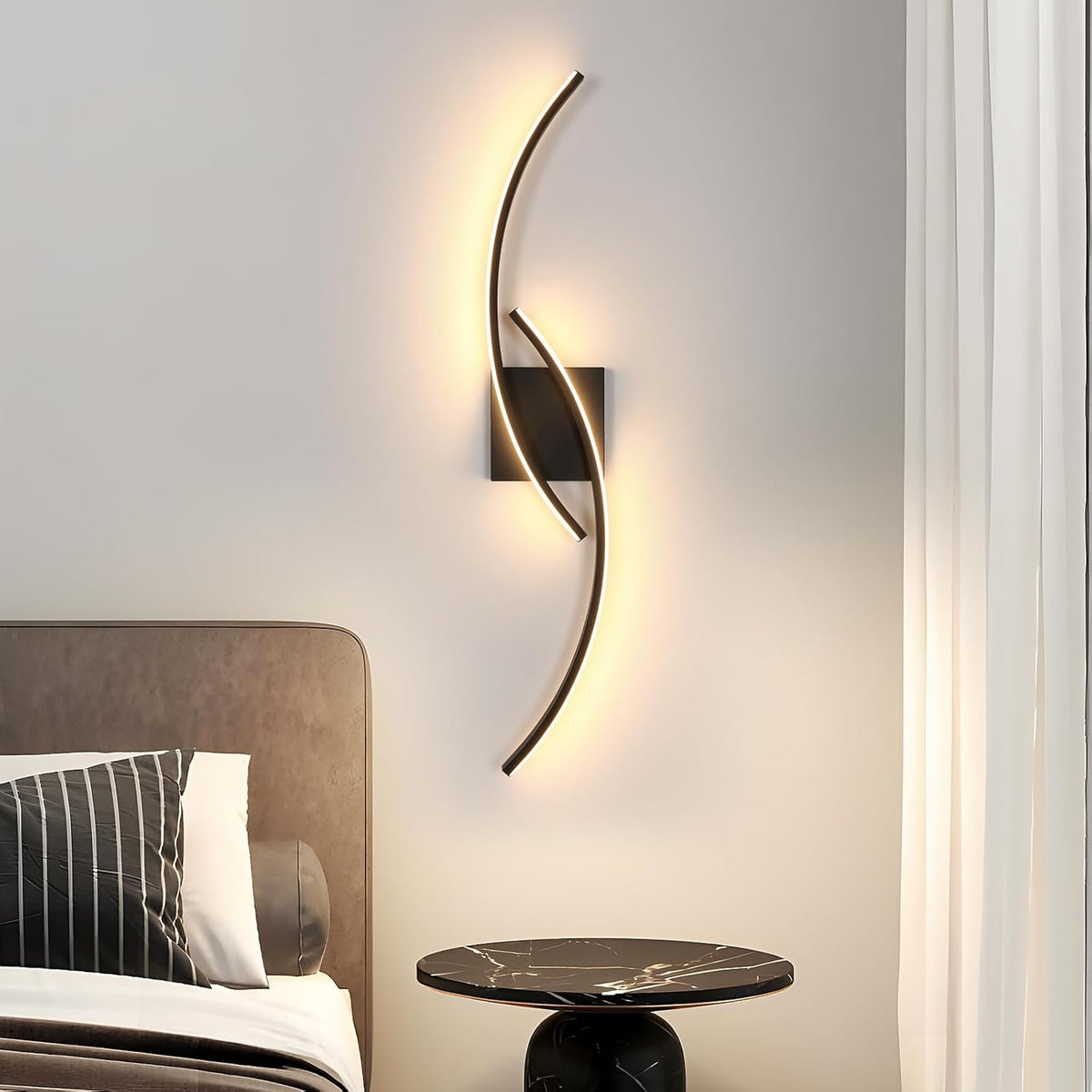 Black Wave-Shaped LED Wall Light 27W