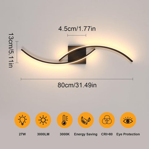 Black Wave-Shaped LED Wall Light 27W
