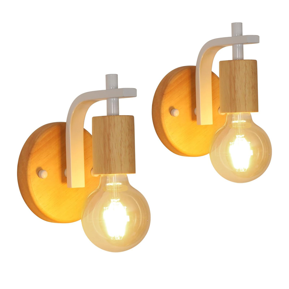 Appliques Murales en Bois Lot de 2 (Ampoules non incluses)