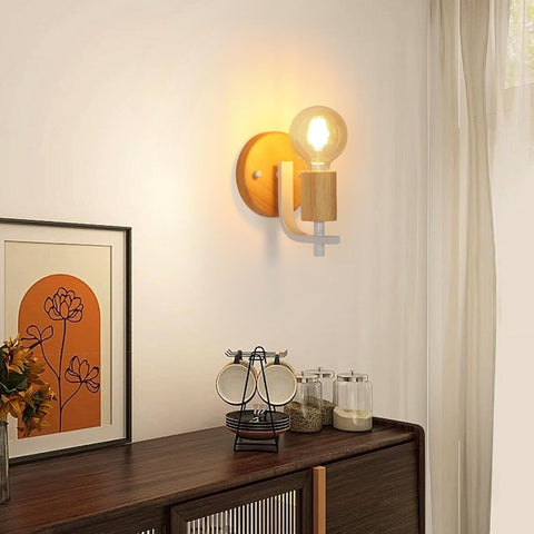 Appliques Murales en Bois Lot de 2 (Ampoules non incluses)
