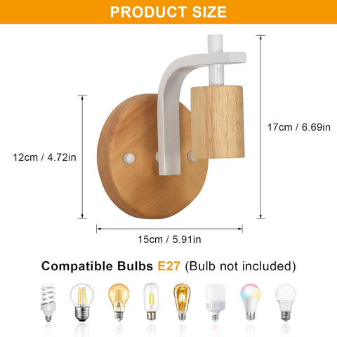 Appliques Murales en Bois Lot de 2 (Ampoules non incluses)