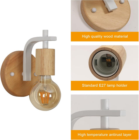 Appliques Murales en Bois Lot de 2 (Ampoules non incluses)