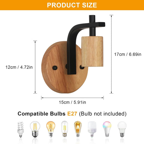 Juego de 2 Apliques de Pared Vintage Madera y Metal Negro E27