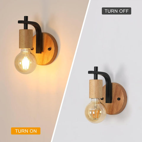 Juego de 2 Apliques de Pared Vintage Madera y Metal Negro E27