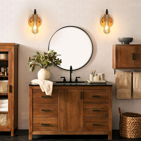 Juego de 2 Apliques de Pared Vintage Madera y Metal Negro E27