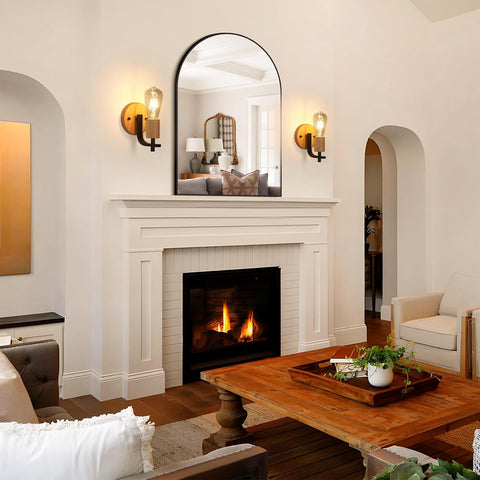 Juego de 2 Apliques de Pared Vintage Madera y Metal Negro E27