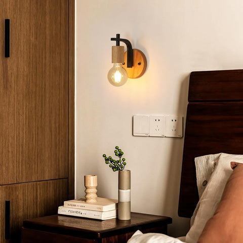 Juego de 2 Apliques de Pared Vintage Madera y Metal Negro E27