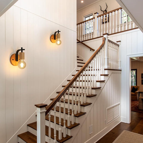 Juego de 2 Apliques de Pared Vintage Madera y Metal Negro E27