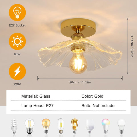 Plafón Moderno de Vidrio Flor Dorado E27 28cm