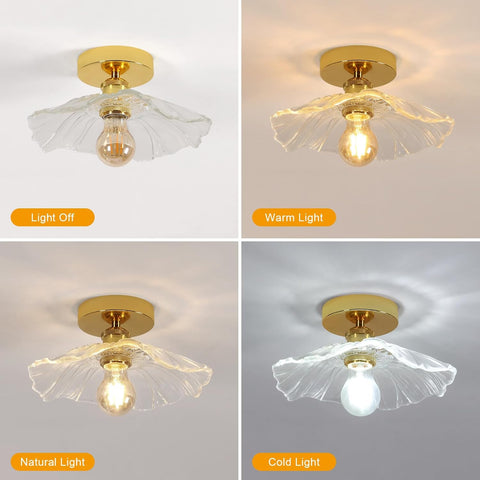 Plafón Moderno de Vidrio Flor Dorado E27 28cm