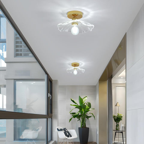 Plafón Moderno de Vidrio Flor Dorado E27 28cm