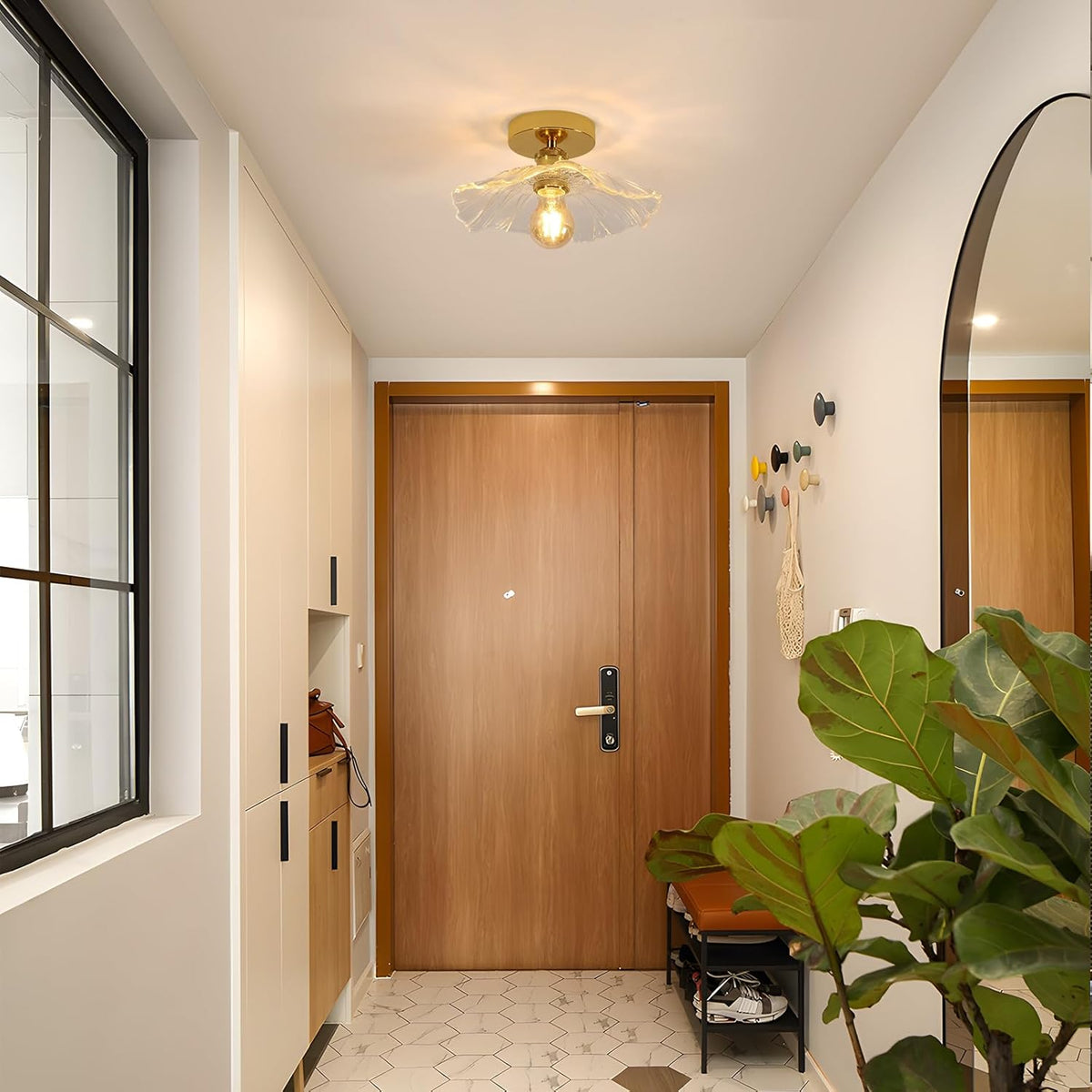 Plafón Moderno de Vidrio Flor Dorado E27 28cm