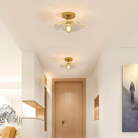 Plafón Moderno de Vidrio Flor Dorado E27 28cm