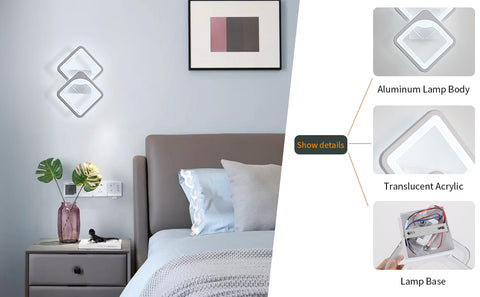 Lámpara de pared LED de 24 W, forma convertible, para escaleras interiores, sala de estar, dormitorio, luz blanca fría 6000 K
