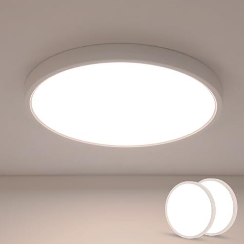 2PCS Plafonnier LED 36W, Rond Blanc, Lumière Blanche Neutre 5000K, Imperméable IP44, Idéal pour Chambre Balcon Salle de Bain