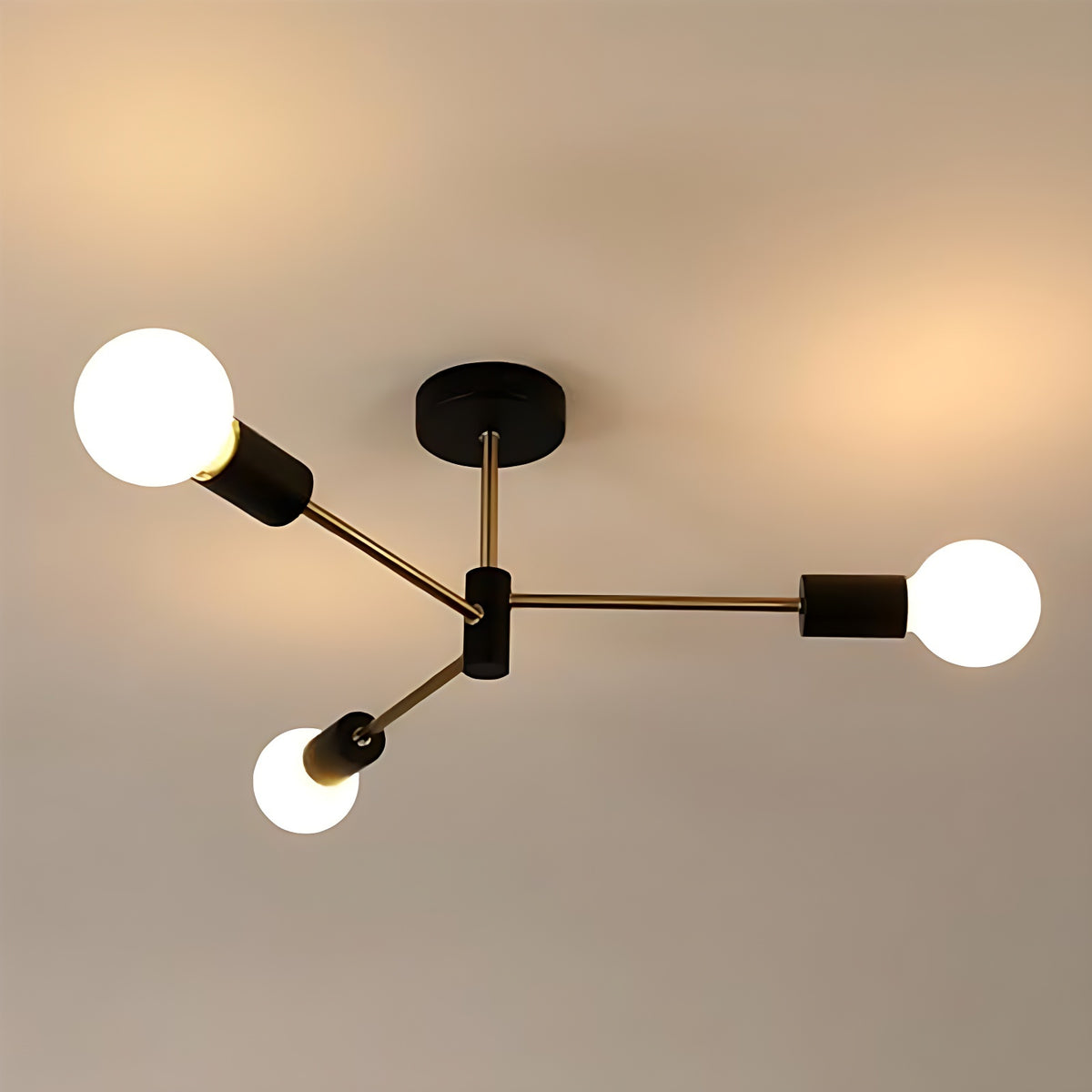 Smeedijzeren plafondlamp kroonluchter - zwart + goud, 3 lampen, 45x20cm, E27, zonder lichtbron, 220V