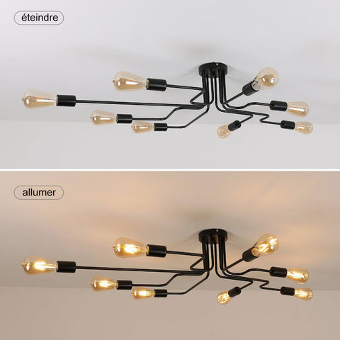 Czarna przemysłowa lampa sufitowa, lampa sufitowa E27 Lutres metalowa oprawa oświetleniowa, zabytkowa lampa sufitowa do salonu sypialnia kuchnia Loft Bar Cafe 8 lamp