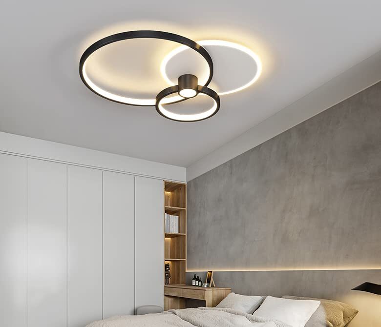 Lustre de Plafond Plafonnier LED en Aluminium rond Dimmable - Noir et Blanc, 55*46*8CM, avec Télécommande - Idéal pour le Salon, la Chambre, le Coulo