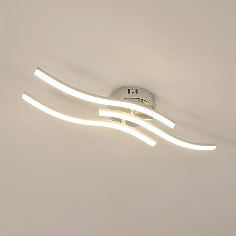 Nowoczesna lampa sufitowa LED z trzema równoległymi falami - srebrny żyrandol, 18W 60*12cm, ciepłe światło 3000K, 220V