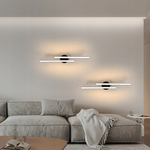 Plafonniers LED Tricolore avec 2 Parallèles droites, Noir, 17W 58.5*10CM, en Aluminium, pour Salon Chambre