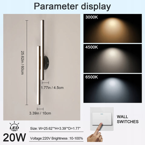 Plafonniers LED Tricolore avec 2 Parallèles droites, Noir, 17W 58.5*10CM, en Aluminium, pour Salon Chambre
