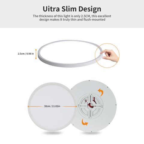 2PCS Plafonnier LED Ultra-mince, Blanc Rond 40CM, 36W 6500K Lumière Blanche Froide, PVC
