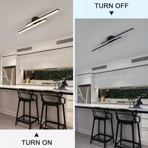 Plafonniers LED Tricolore avec 2 Parallèles droites, Noir, 17W 58.5*10CM, en Aluminium, pour Salon Chambre
