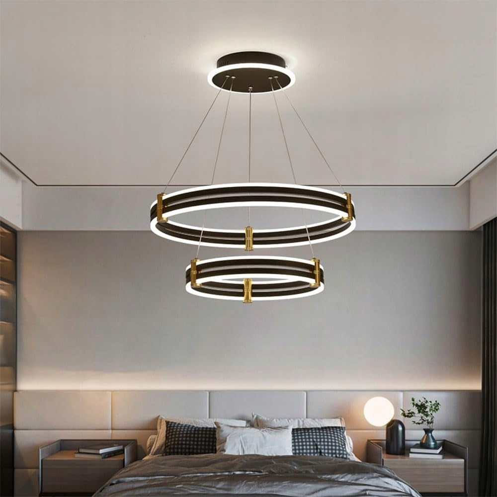 Lustre LED moderne et simple, double suspension noire avec télécommande, dimmable 3000-6000K Décoration lumineuse Peut être utilisé pour l'éclairage