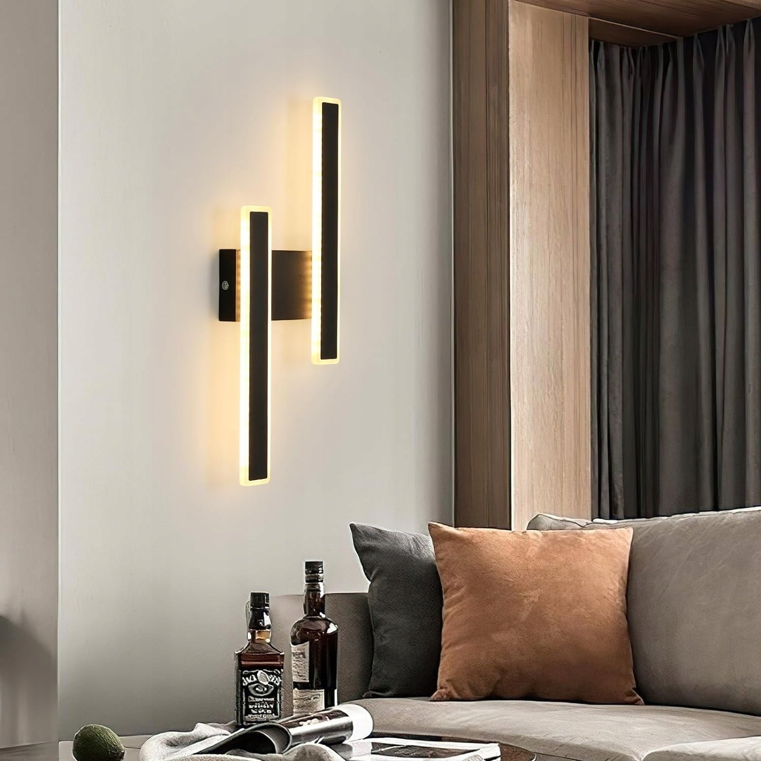 Applique Murale LED, Noir Rectangulaire, Lumière Blanche Chaude 3000K