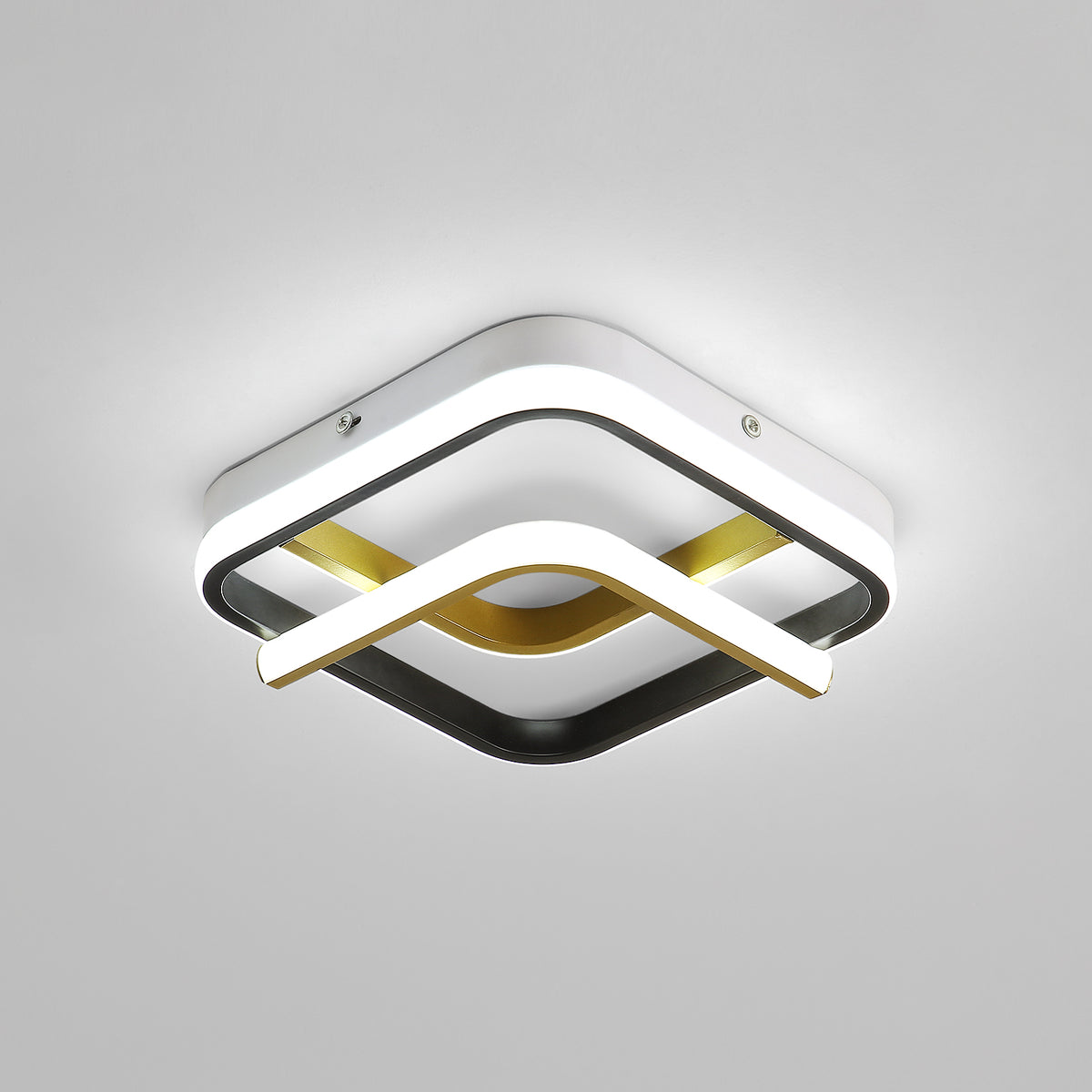 Plafonnier LED Moderne 23W Plafonnier Carré 6000K (Lumière Blanche Froide), Lampe de Plafond Acrylique Adapté à La Salle de Bain, Cuisine, Salon, Chambre (Or Noir)