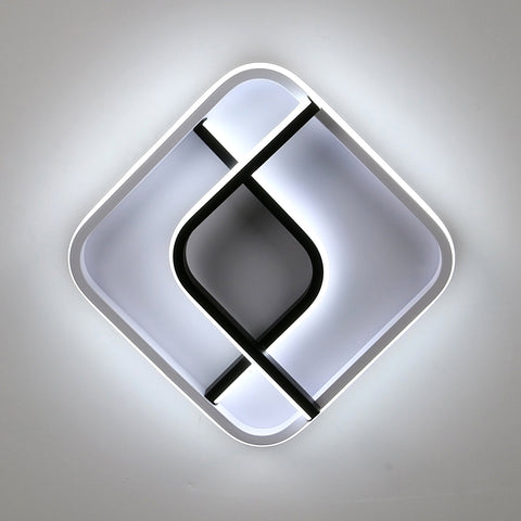 Lámpara de techo cuadrada moderna, lámpara de techo LED de geometría en blanco y negro de 24 cm, luz de techo LED acrílica de luz blanca fría de 23 W 6000 K, para dormitorio, sala de estar, pasillo, balcón