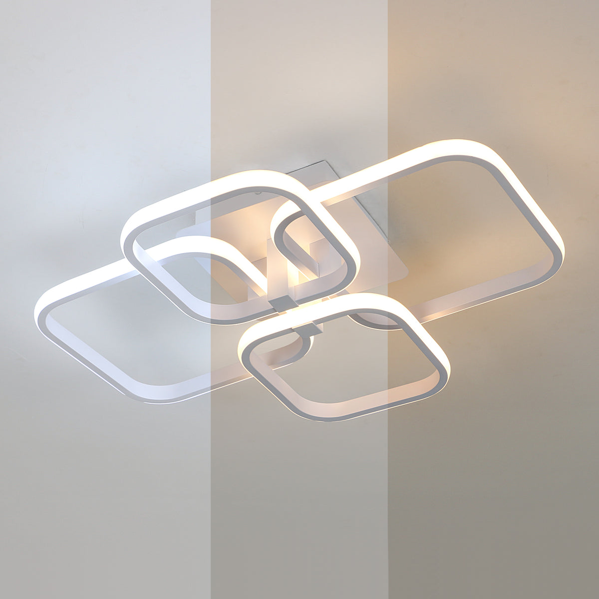 Plafonnier LED, Lampe de Plafond de Salon Moderne, Tricolore-Lumière  3000K, Luminaire Plafonnie Blanc Carré Simple pour Salle de Bureau de Chambre À Coucher, 58X46CM