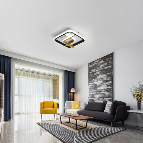 Moderne LED-plafondlamp 23W vierkante plafondlamp 6000K (koel wit licht), acryl plafondlamp geschikt voor badkamer, keuken, woonkamer, slaapkamer (zwart goud)