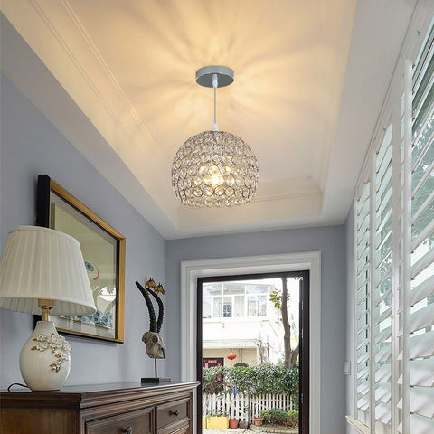 Lustre en Cristal Moderne Lustre Moderne Suspension E27 Chromé Suspension Luminaire Avec 120CM Câble Réglable Convient pour Cuisine, Chambre, Bureau, Salon (Ampoule Non incluse)