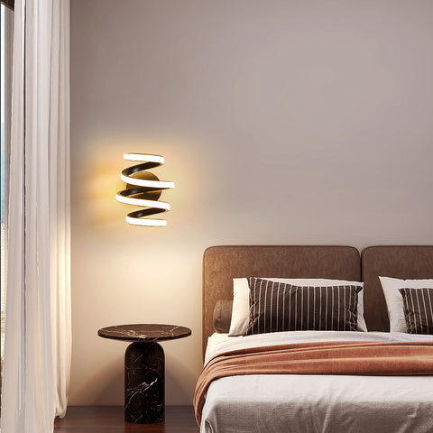 Led-wandlamp 21W Zwart Spiraal Eenvoudig Modern Creativiteit Aluminium Metaal Wandlamp 3000K Binnenwandlamp Geschikt voor slaapkamer, gang, woonkamer, bar