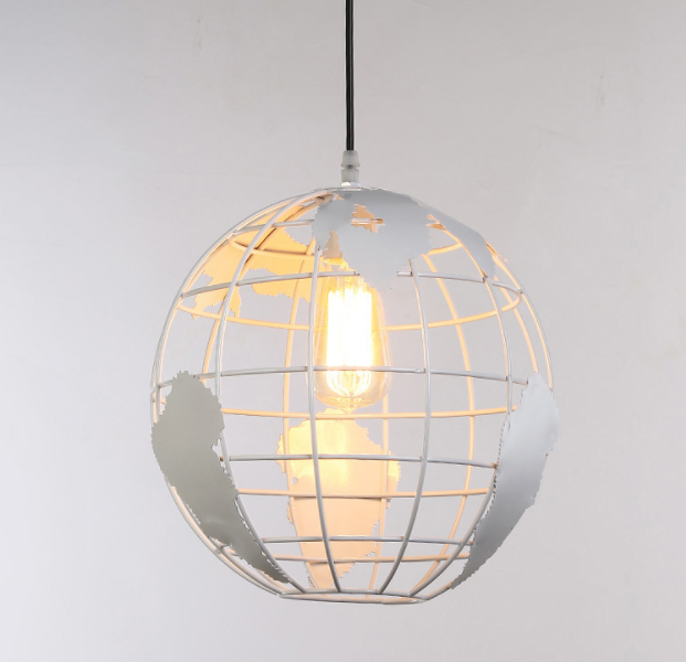 Suspension Boule, Lampes Suspendues Vintage Industri au Design Globe en Fer, Plafonnier pour Salon Salle à Manger Couloir Restaurant (Blanc) Sans ampoule