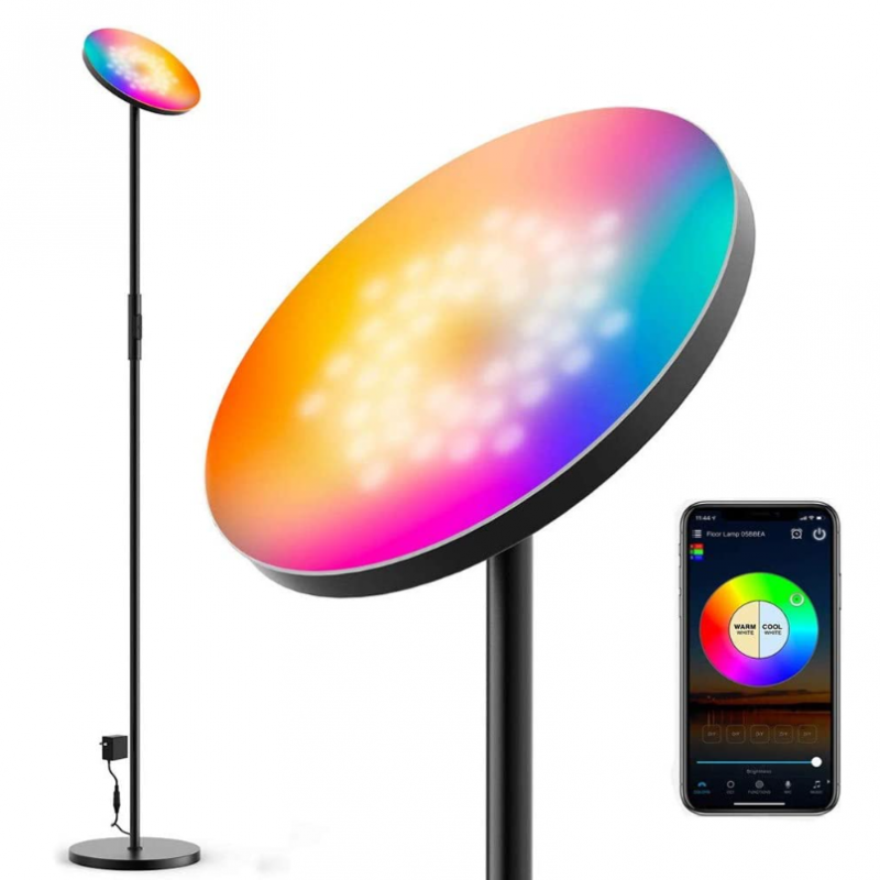 Lampe de sol LED dimmable Lampe sur pied 24W/2000LM Lampe d'angle WiFi RGB Lampe APP Télécommande Lampes de sol pour le salon, la chambre, le bureau, compatible avec les appareils de la maison intelligente