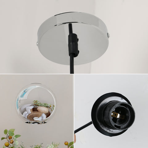 Nowoczesny żyrandol z lustrzanym kloszem, kula, lampa wisząca z drutem 120CM, (srebrna, 20cm) Żarówka nie jest dołączona