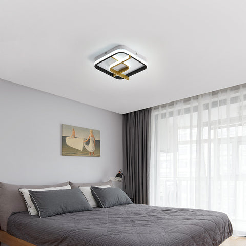 Moderne LED-plafondlamp 23W vierkante plafondlamp 6000K (koel wit licht), acryl plafondlamp geschikt voor badkamer, keuken, woonkamer, slaapkamer (zwart goud)