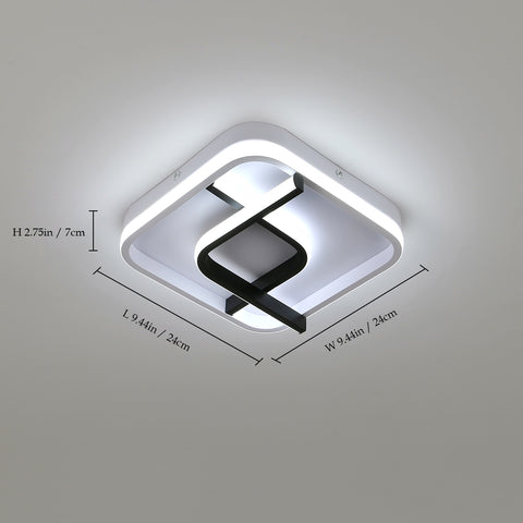 Lámpara de techo cuadrada moderna, lámpara de techo LED de geometría en blanco y negro de 24 cm, luz de techo LED acrílica de luz blanca fría de 23 W 6000 K, para dormitorio, sala de estar, pasillo, balcón