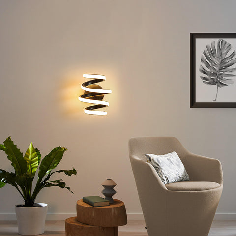 Led-wandlamp 21W Zwart Spiraal Eenvoudig Modern Creativiteit Aluminium Metaal Wandlamp 3000K Binnenwandlamp Geschikt voor slaapkamer, gang, woonkamer, bar