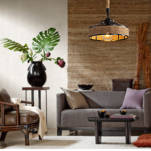 GOECO Lustre en Corde de Chanvre, Lampe à Suspension Rétro en Métal Noir, Lustres Suspensions En Country, Plafonnier Couloir E27 Luminaire pour Salon Salle Chambre Décorer Maison 220V