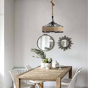 GOECO Lustre en Corde de Chanvre, Lampe à Suspension Rétro en Métal Noir, Lustres Suspensions En Country, Plafonnier Couloir E27 Luminaire pour Salon Salle Chambre Décorer Maison 220V