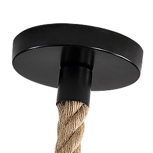 GOECO Lustre en Corde de Chanvre, Lampe à Suspension Rétro en Métal Noir, Lustres Suspensions En Country, Plafonnier Couloir E27 Luminaire pour Salon Salle Chambre Décorer Maison 220V