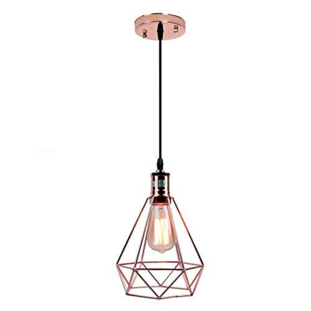 Goeco Vintage geometrische hanglamp Piramide Metaaldraad Schaduw Plafond Hanglamp (Rose Goud)