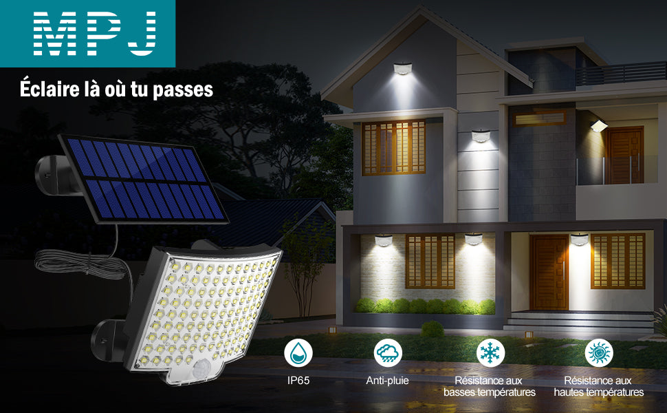 Applique solaire Extérieur Détecteur de Mouvement Lampe murale LED Pour Cour Jardin Couloir Terrasse Proche Mur Pathway Patio Villa