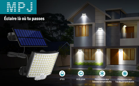 Applique solaire Extérieur Détecteur de Mouvement Lampe murale LED Pour Cour Jardin Couloir Terrasse Proche Mur Pathway Patio Villa