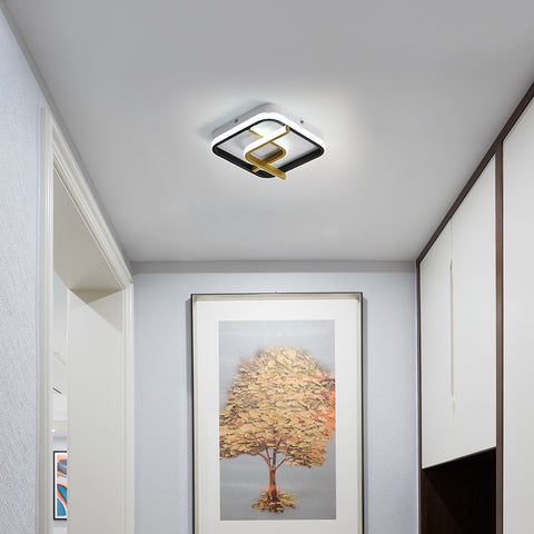 Moderne LED-plafondlamp 23W vierkante plafondlamp 6000K (koel wit licht), acryl plafondlamp geschikt voor badkamer, keuken, woonkamer, slaapkamer (zwart goud)