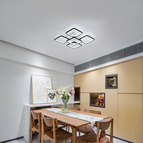 Plafonnier LED Moderne, 4+1 Lumières Plafonnier Acrylique, Éclairage de Plafond Carré Noir 64W 220V, Lamp de plafond Lumière Blanche Froide 6500K pour Salon, Chambre, Étudier (Pas Dimmable)