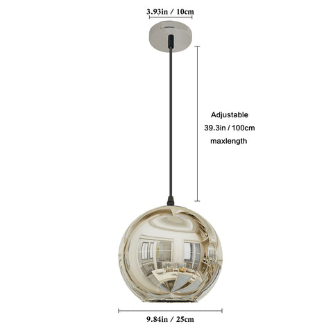 Nowoczesny żyrandol z lustrzanym kloszem, kula, lampa wisząca z drutem 120CM, (srebrna, 20cm) Żarówka nie jest dołączona
